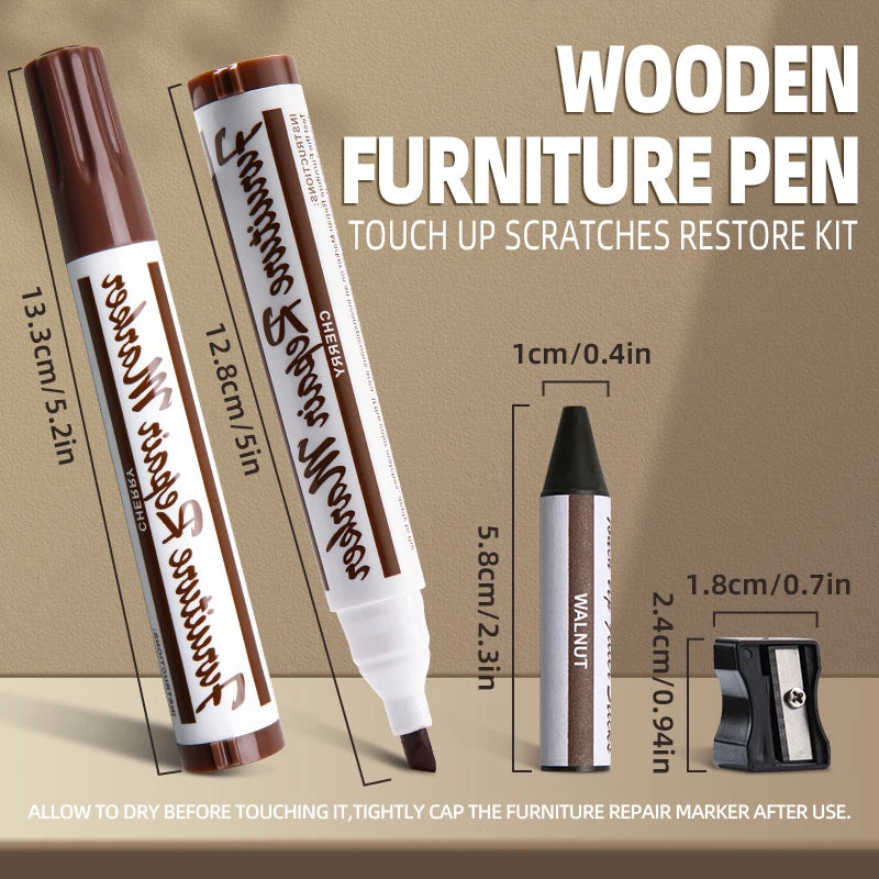 Simples Market 13pc wooden furniture pen set with brown markers and sharpener for scratch restoration