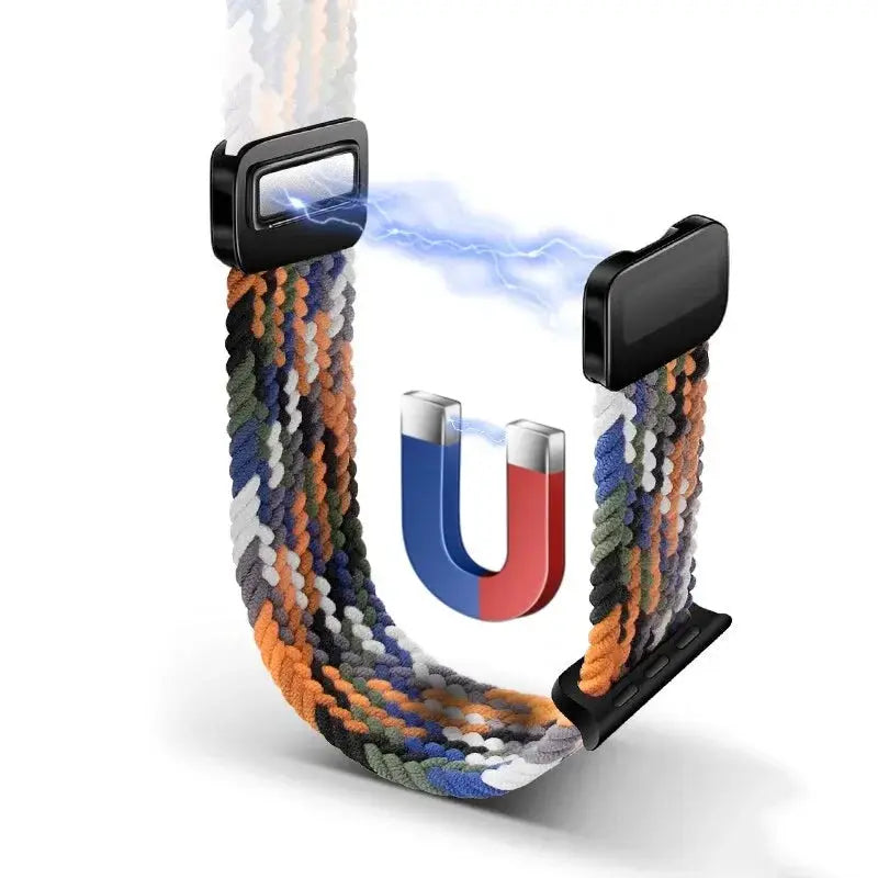 Braided Apple Watch Band by Simples Market, multicolor woven nylon with magnetic clasps