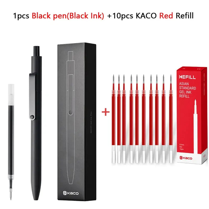 KACO 0.5mm MIDOT gel ink pen set with 1 black pen and 10 red refills Simples Market