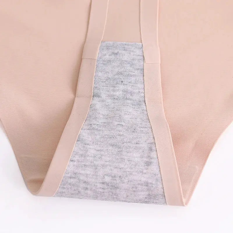 WarmSteps seamless thong for women, nude with gray panel, low-rise underwear