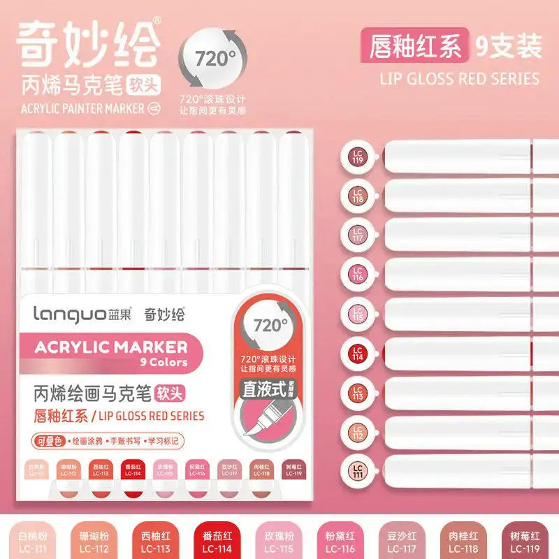 Simples Market 9-color acrylic marker set with soft brush tips for notebook, diary writing and painting