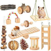 Wooden chew toy set for small pets by Simples Market, natural pine, multi-piece