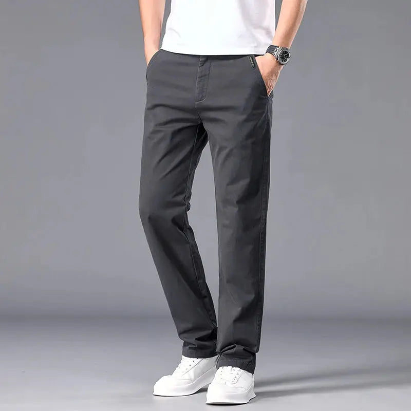 Men's straight-fit stretch chinos, dark gray casual work pants