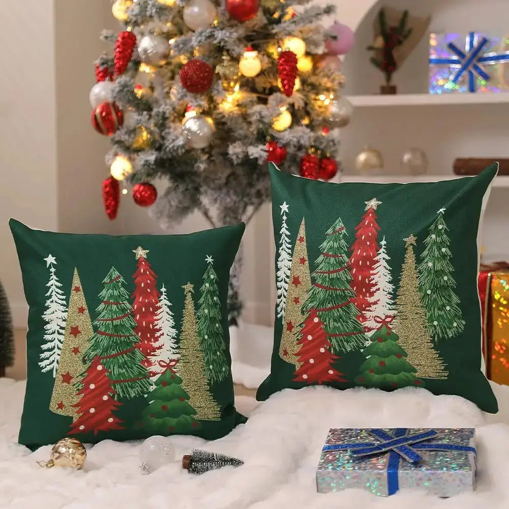 Simples Market green Christmas tree pillow covers, set of 2, 45x45cm decorative sofa cushions