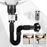 Universal flip washbasin drain pipe kit with black accordion flexible hose and metal fittings