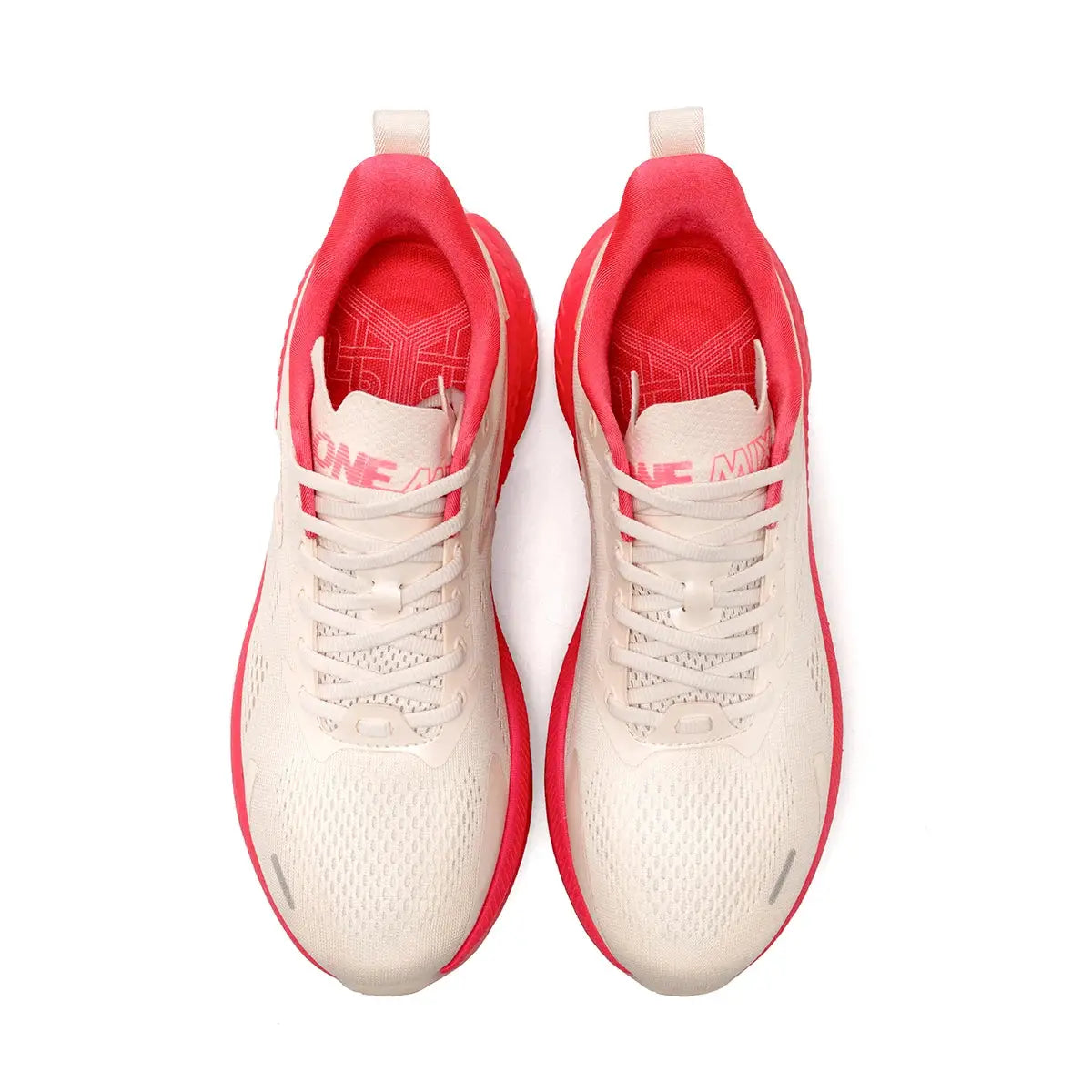 ONEMIX breathable mesh sneakers, cream with pink lining, lace-up athletic shoes for men and women (pair)