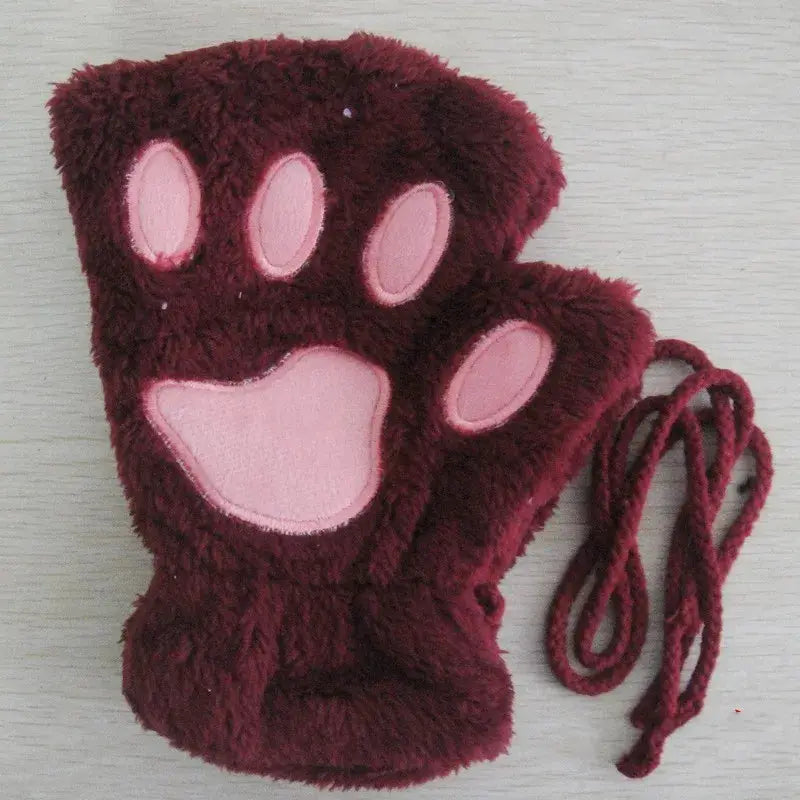 Cartoon Cute Cat Claw Paw Gloves Women Plush Mittens Warm Soft Short Fingerless Fluffy Bear Cat Gloves Costume