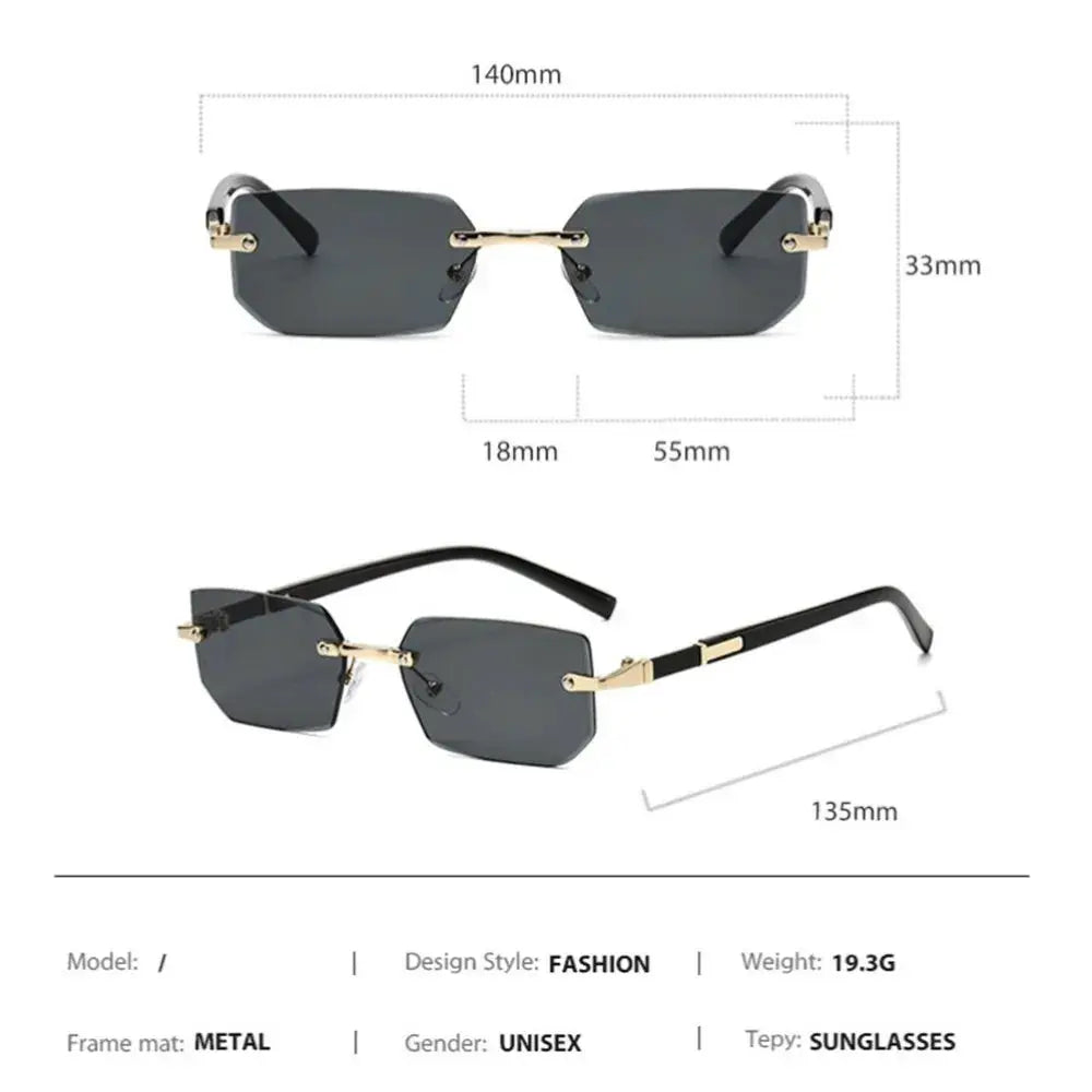 Rimless Edge Rectangle Sunglasses Unisex Frameless Designer Fashion Y2K Vintage Square Sun Glasses