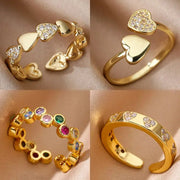 Zircon Geometric Heart Ring For Women Stainless Steel 18K Gold Plated Wedding Band Luxury Jewelry Gift