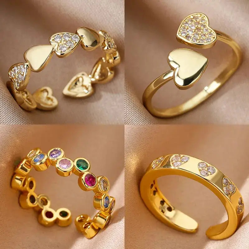 Zircon Geometric Heart Ring For Women Stainless Steel 18K Gold Plated Wedding Band Luxury Jewelry Gift