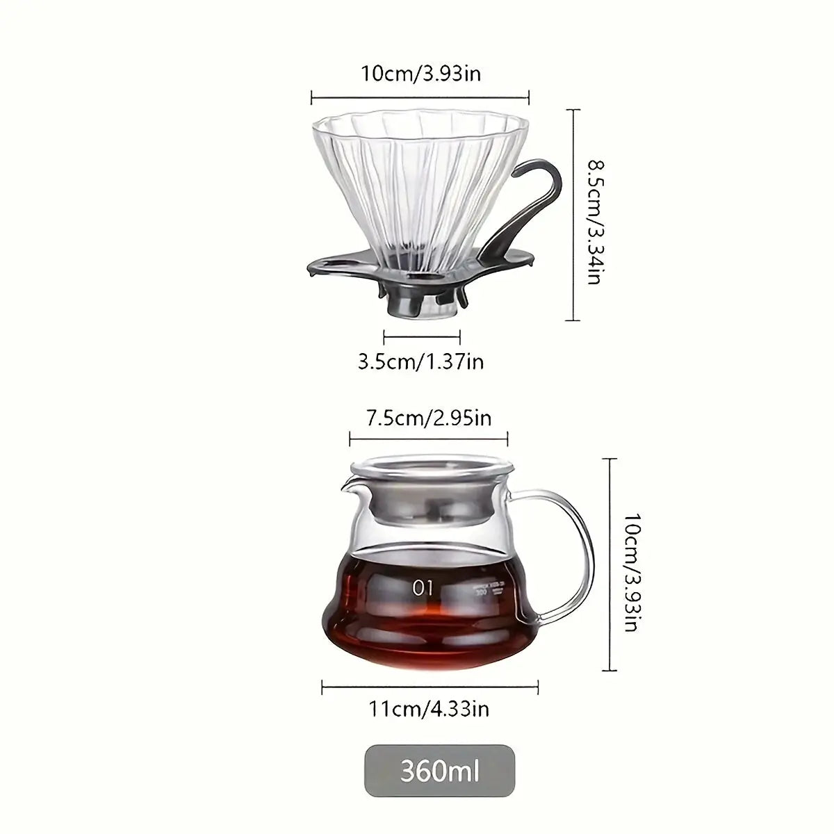 Handmade Glass Coffee Carafe With Filter Set For Pour Over Coffee Pot Tea Brewing Server Includes Coffee Extraction Cup