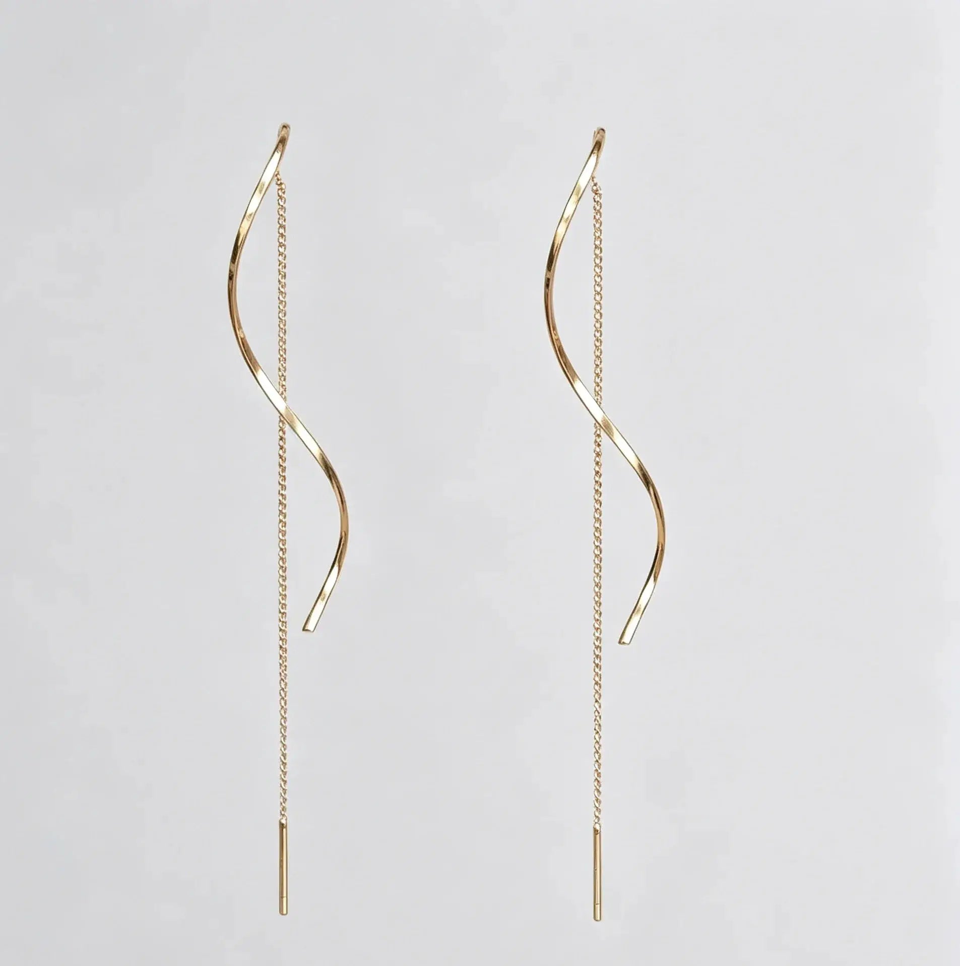 2pc Women's Elegant Light Luxury Earrings by Simples Market, gold-tone curved hoops with delicate chains