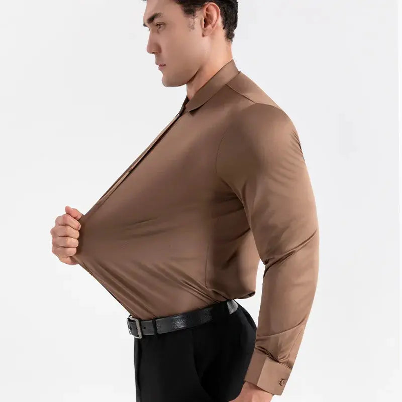 High-elastic seamless men's long-sleeve muscle shirt by Simples Market, brown