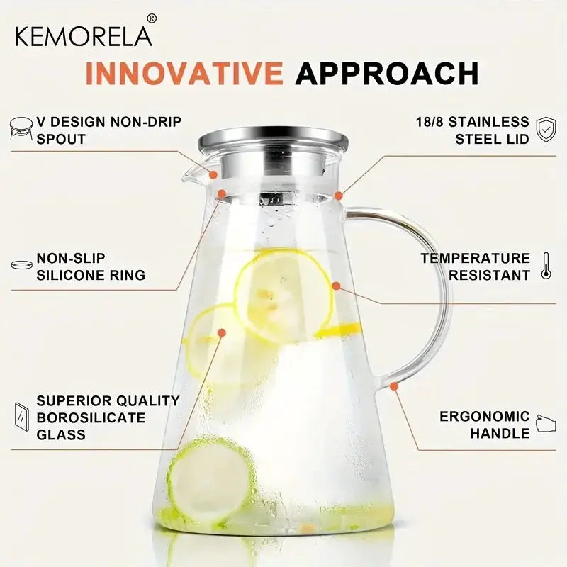 Kemorela Transparent Heat Resistant Glass Water Jug With Handle For Office And Home Large Capacity