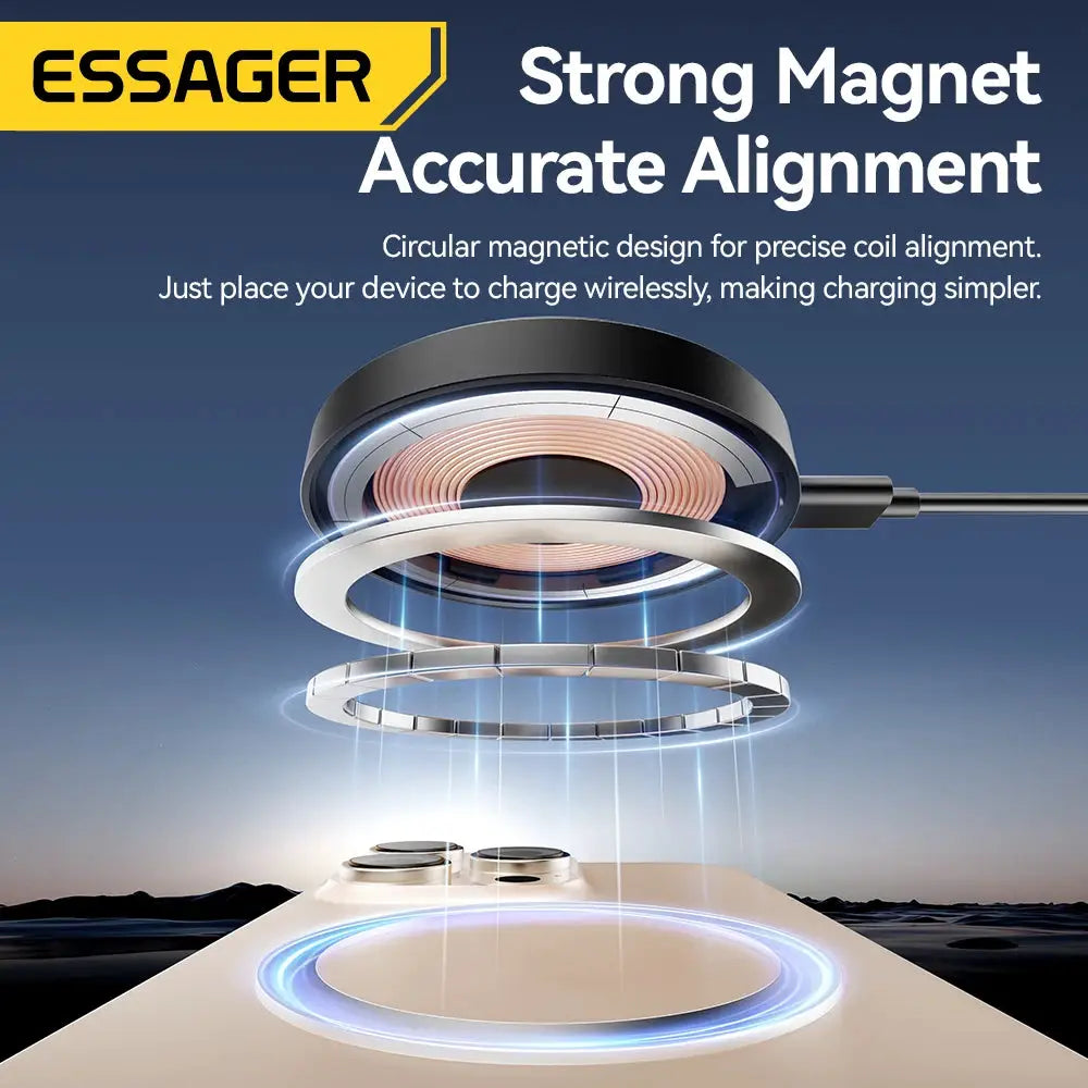 Essager Magnetic Wireless Charger With Holder 15W Fast Charging For IPhone 16 15 14 13 Pro Max AirPods Mini
