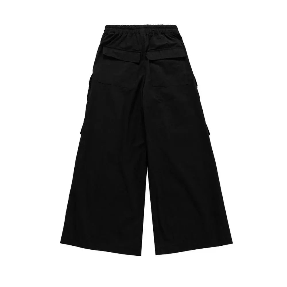 Owen Seak men's black cargo pants; loose fit with elastic waist and side cargo pockets, Simples Market XL