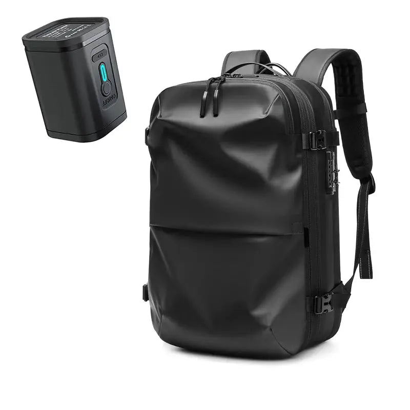 Simples Market men's travel backpack with vacuum compression device, black 17-inch laptop backpack, large capacity.