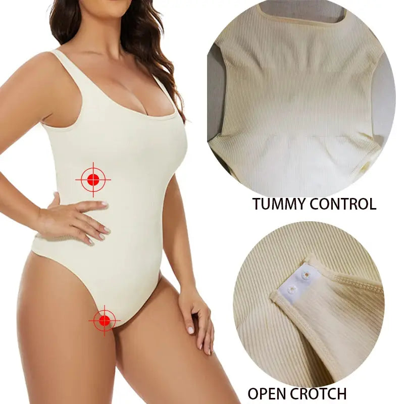 Guudia Ribbed Tummy Jumpsuit Daily Shaper Bodysuit With Light Control Open Crotch Wire Free Shapewear