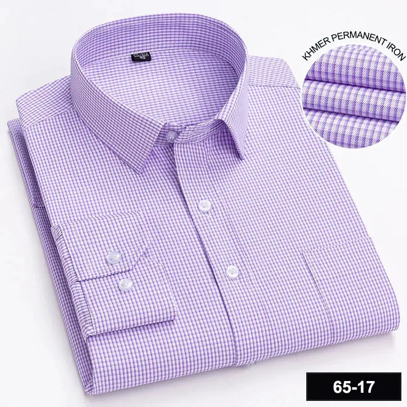 Simples Market men's long-sleeve plaid shirt in purple check with single pocket and front buttons.