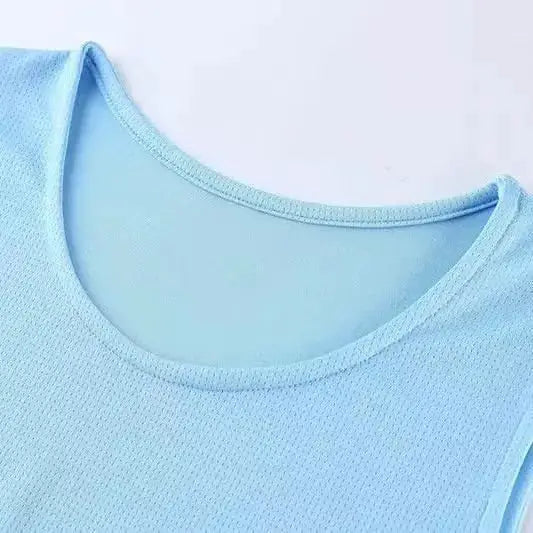 Men's light-blue mesh gym tank top, quick-dry sleeveless bodybuilding shirt