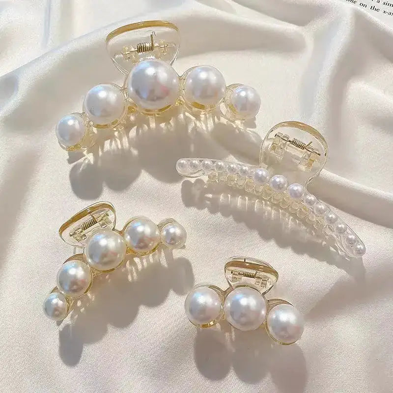 PearlGlow Simulated Pearl Hair Claws for Women Korean Acrylic Large Size Barrette Shark Clip Elegant Secure Hold All Day