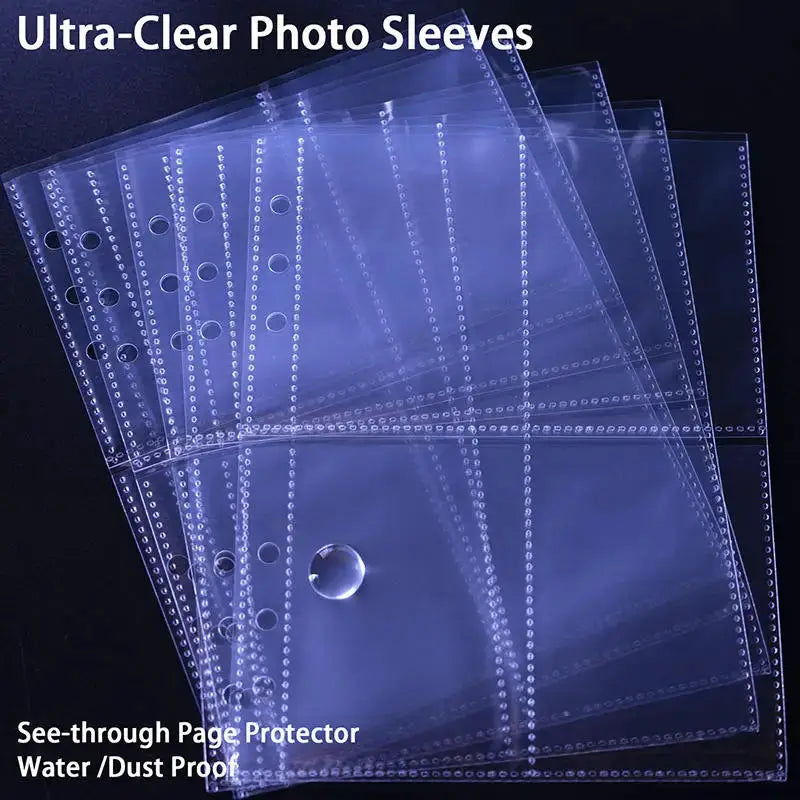 Clear A5 photo sleeves for 6-ring binder, see-through plastic page protectors; water- and dust-proof