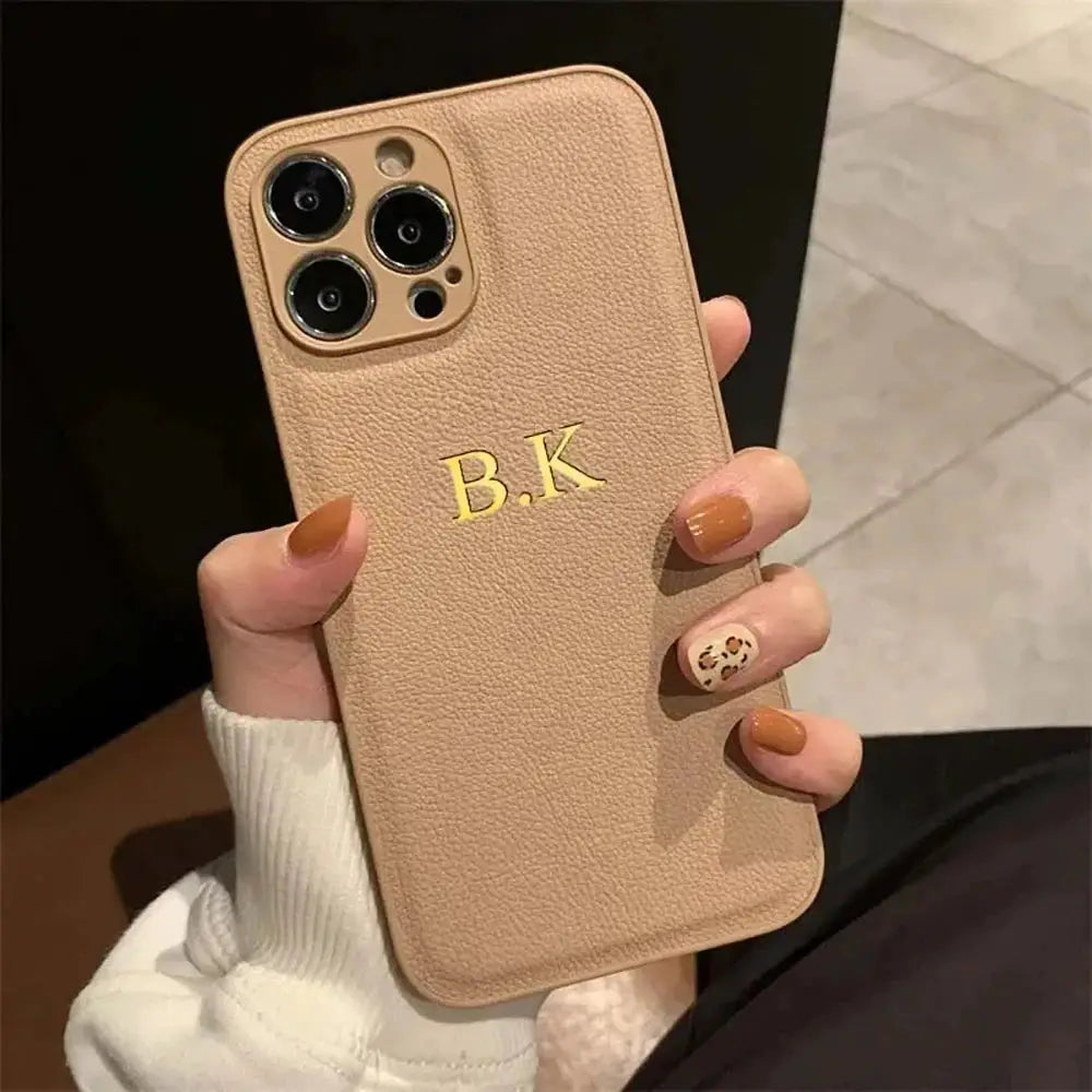 LuxCase Personalized Leather iPhone Case For 11 Through 17 Pro Max Plus 17 Air With Custom Initials And Name Engraving