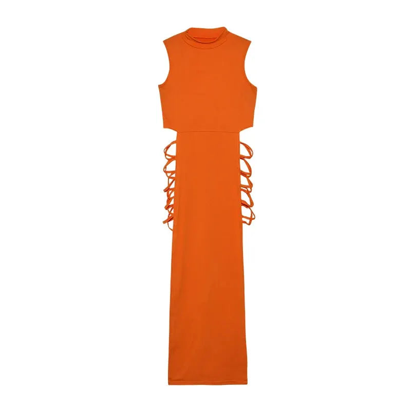 NovaLuxe Criss Cross Cut Out Dress Mock Neck Sleeveless Bodycon Sexy Evening Confidence