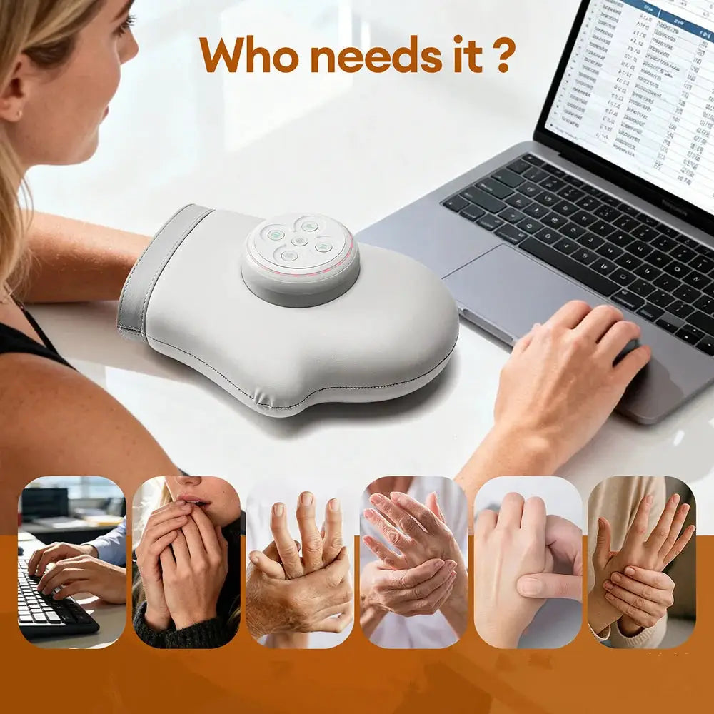 Electric hand massager by Simples Market, gray air-pressure kneading glove with circular control panel