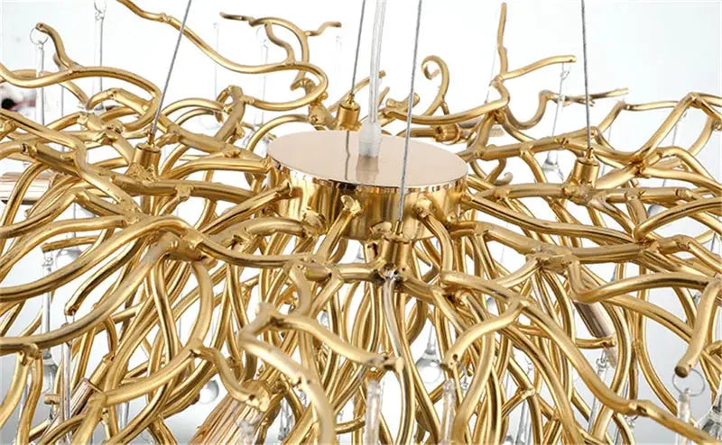 Royal Nordic luxury crystal chandelier in gold chrome with intertwined branches and crystal drops