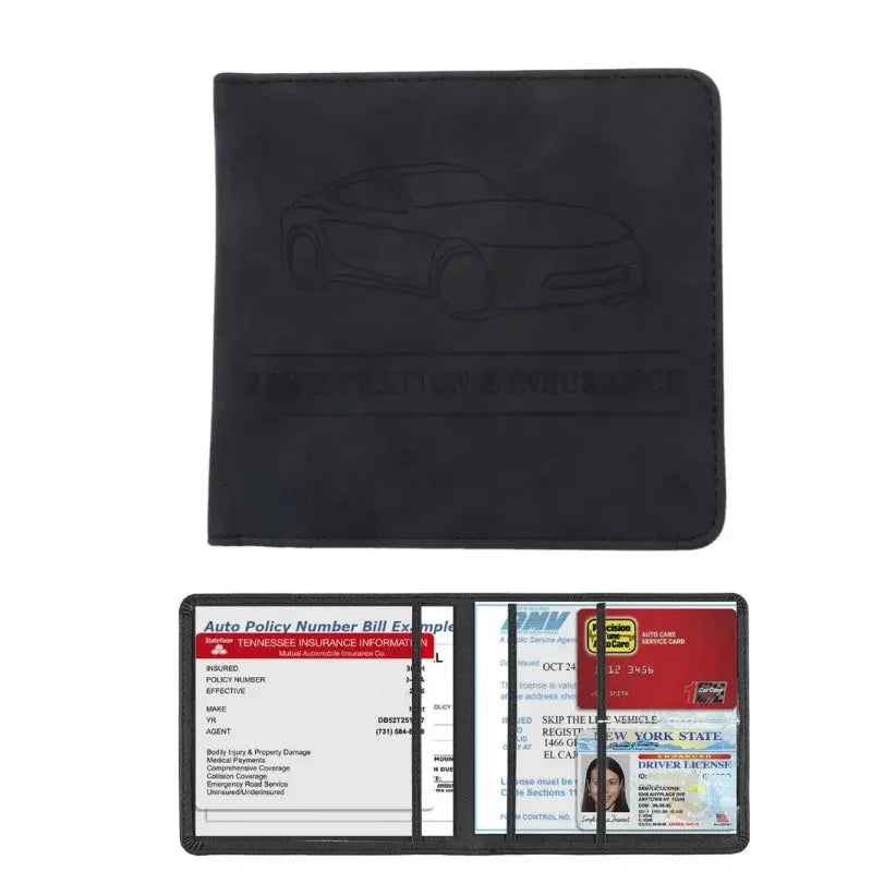 Simples Market men's black card holder wallet with embossed car design.