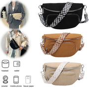 Corduroy chest bag set by Simples Market with chevron strap; black, brown, and beige multi-pocket waist bags for travel