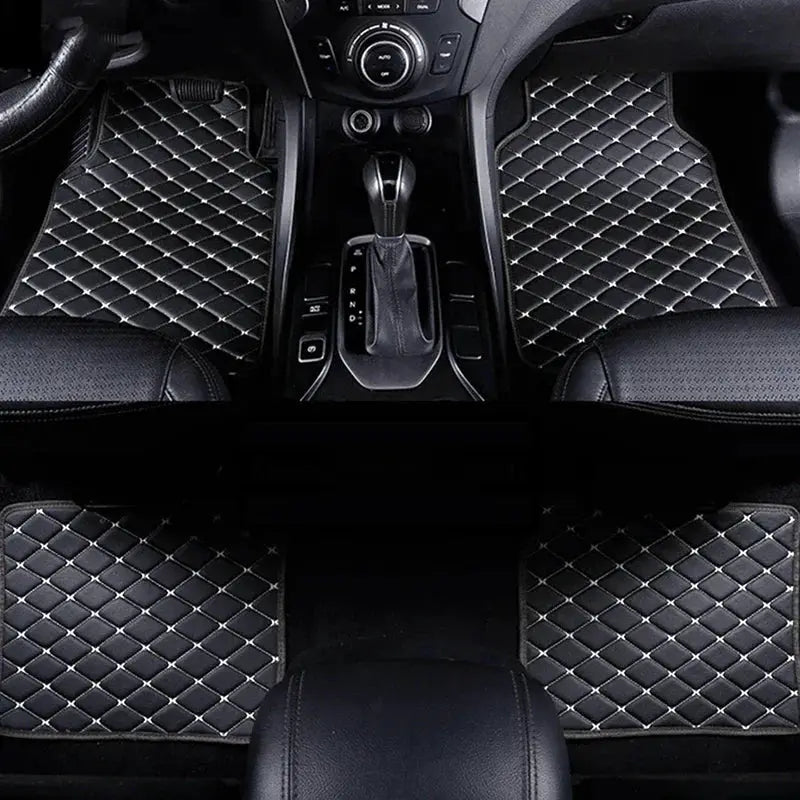 Car floor mats by Simples Market, 4pc universal PU leather, waterproof, diamond-stitched black front and rear mats
