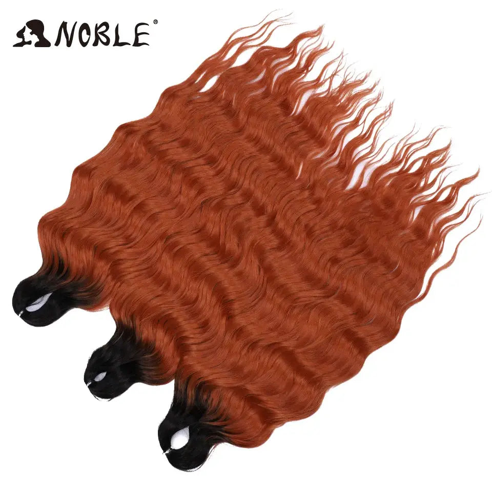 Noble Hair synthetic loose deep wave braiding hair extensions, 24in, ombre copper red to black, water-wave