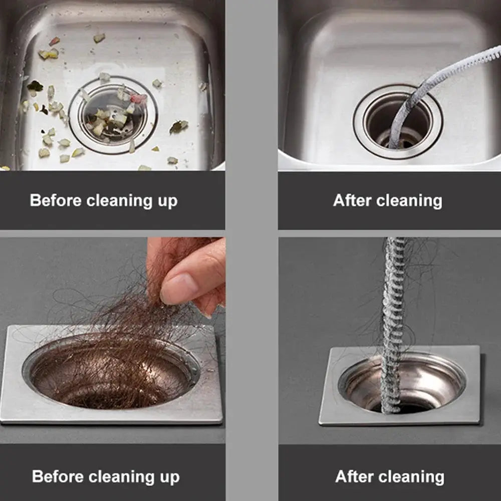 Flexible long pipeline cleaning brush Simples Market; stainless steel braided bristles for drains.
