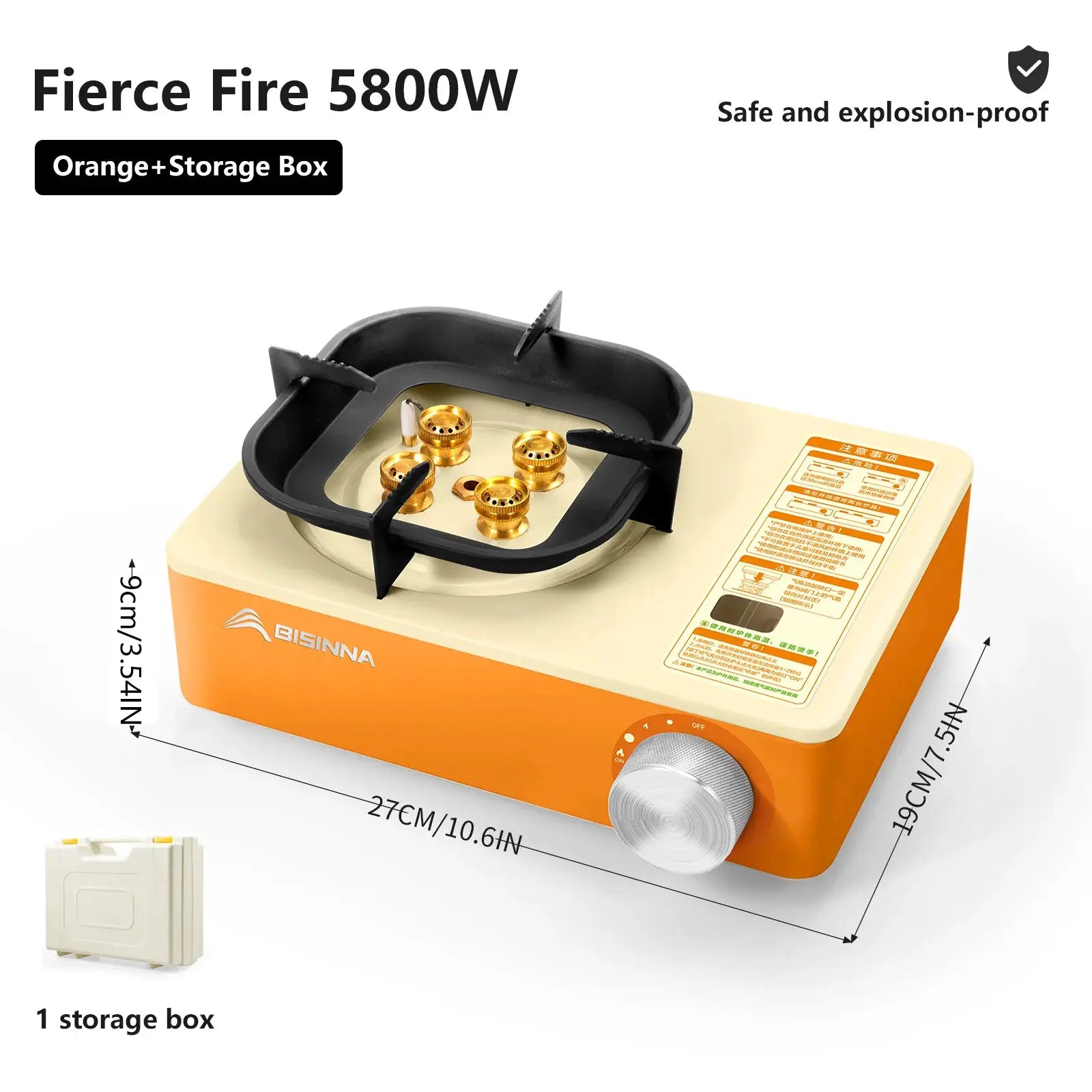 BISINNA camping gas stove 5800W portable orange cassette burner with storage box by Simples Market