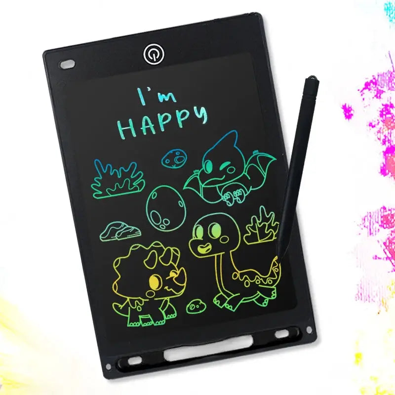 8.5-inch LCD writing tablet for kids with rainbow doodles and attached stylus