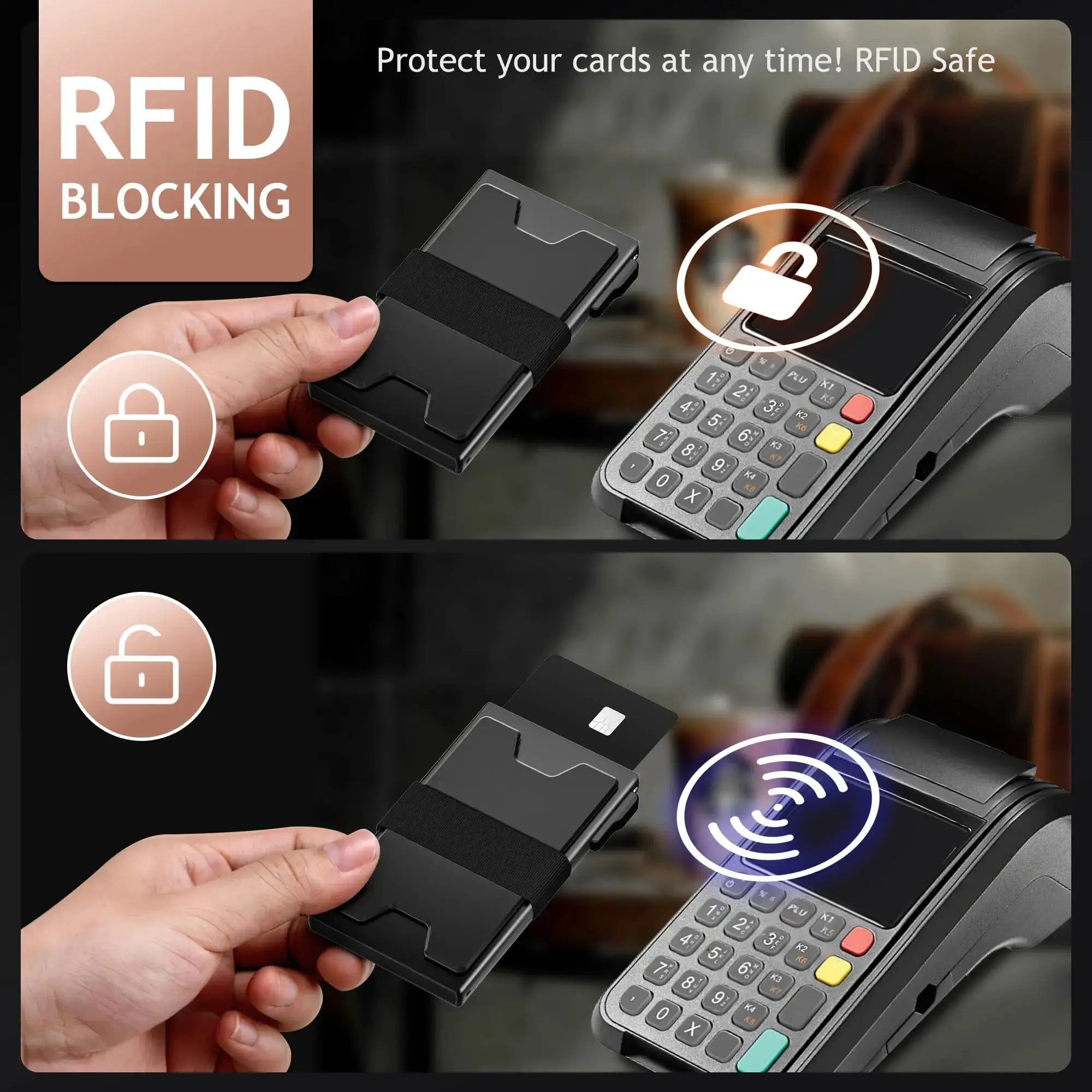 Simples Market Slim Card Holder Wallet for Men, RFID-Blocking Black Metal Pop-Up Wallet with Cash Band