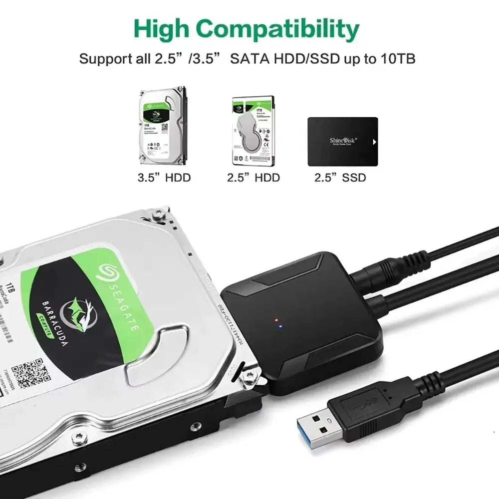 USB 3.0 to SATA HDD Adapter for 2.5 and 3.5 Inch Drives with SATA III Support and 12V 2A Power Adapter