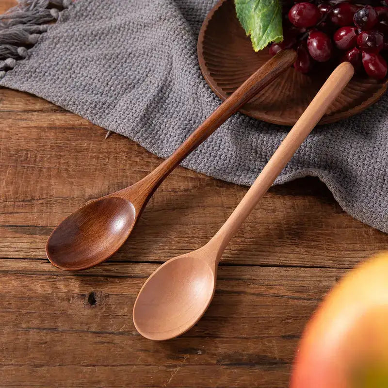 Two Piece Wooden Spoon Tableware Set Natural Phoebe Wood Kitchen Utensils For Cooking And Serving Soup Tea Dessert