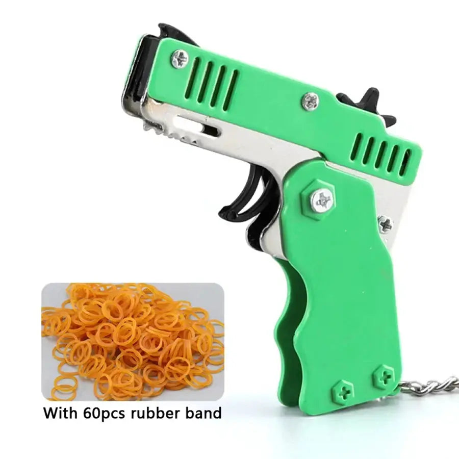 Metal Burst Rubber Band Toy Mini Folding Launcher With Keychain And 60 Rubber Bands Ideal Christmas Gift