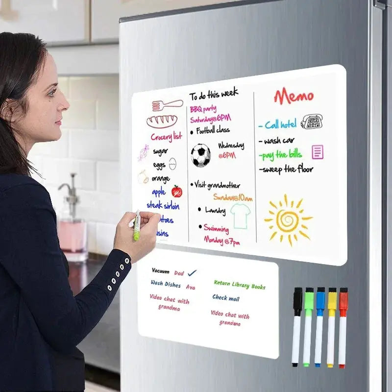 Flexible Magnetic Whiteboard Stickers A3 And A4 With Erasable Markers Refrigerator Memo Board For Kitchen Grocery List