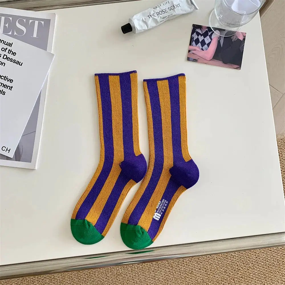 TrendWeave Striped Unisex Crew Socks Breathable Cotton For All Day Comfort And Style