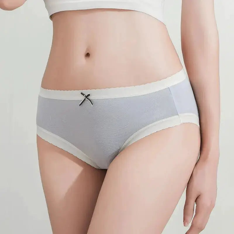 Women's cotton panties by Simples Market, light gray briefs with white trim and small bow