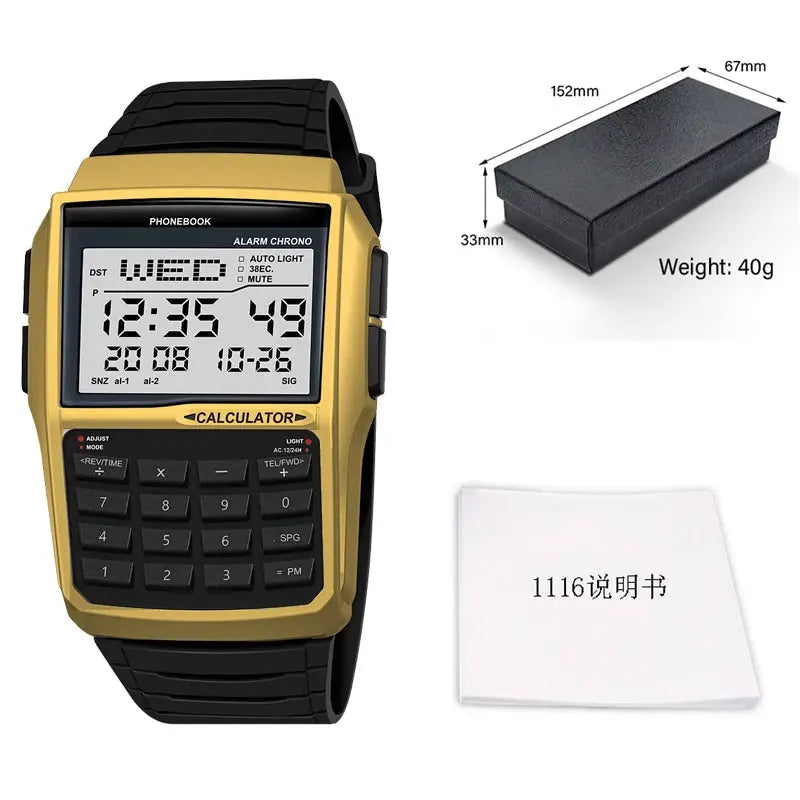 LuxTime Men's Calculator Watch With Luxury LED Digital Display Integrated Calculator And Sports Style