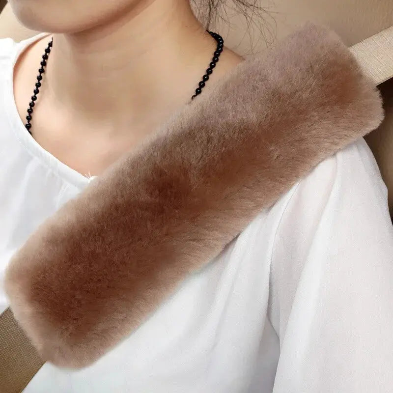 1 Pcs Car Seat Belt Cover Shoulder Warmer Pad, brown faux fur, Simples Market