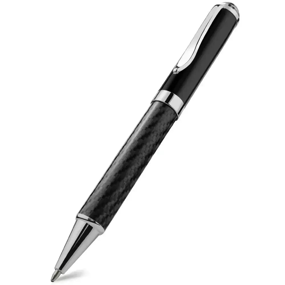 Carbon fiber signature pen by Simples Market, black with metallic silver trim and clip, 0.5mm tip.