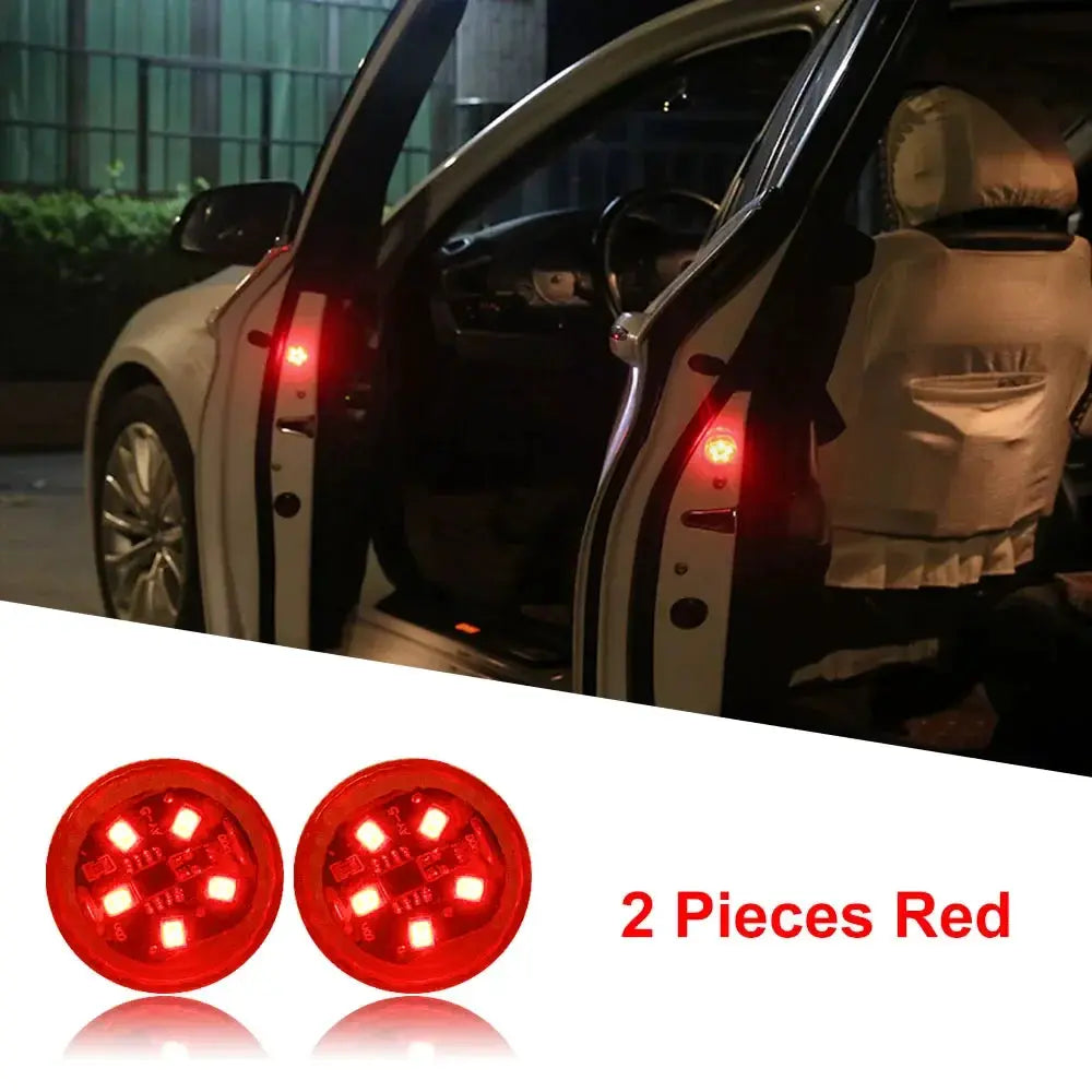 LED car door safety lights, 2 red units with magnetic sensor for universal car doors