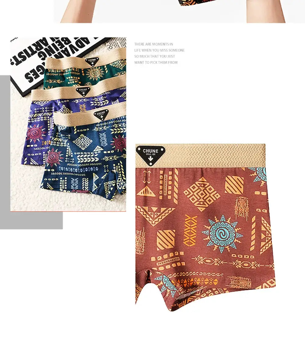 3-pack Simples Market cotton women’s panties with vintage tribal prints; breathable fabric and high-elastic waistband