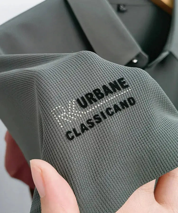 Polo shirt, gray ice-silk fabric, URBANE CLASSIC BRAND logo